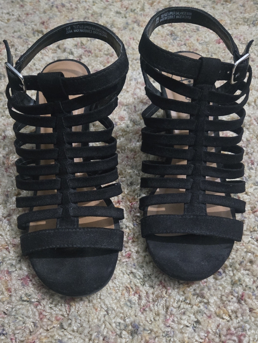 Zena Black Strappy Cage Sandal Heels with Buckle 3" Heel